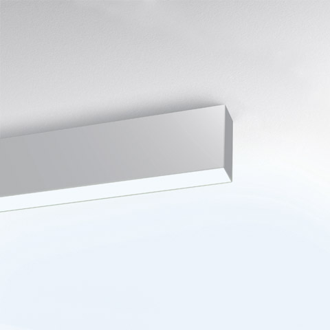 Algoritmo Stand-Alone wall/ceiling LED linear light fixture in white, flush-mounted, emitting soft diffused light downward