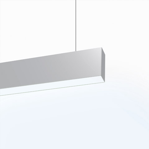 Algoritmo Stand-Alone pendant light by Artemide: sleek rectangular aluminum profile with opal diffuser, suspended by thin cable