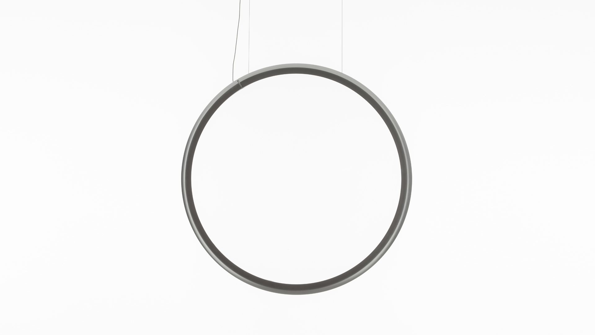 Artemide Discovery Vertical pendant lamp: circular disc-shaped white diffuser with slim black frame, suspended by thin cable
