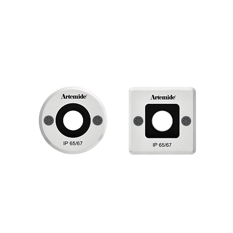 Artemide Ego 55 walk-over: two mounting flanges, round and square, in brushed aluminum, IP65/67 rated for outdoor use