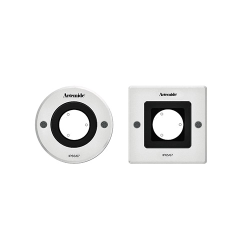 Artemide Ego 90 walk-over recessed floor lights: round and square IP65/67 aluminum frames with central lens opening