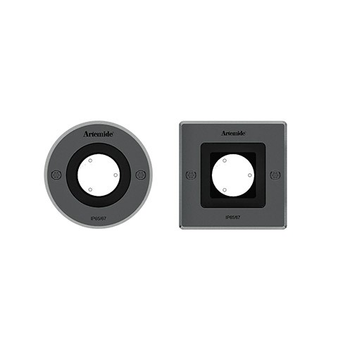 Artemide Ego 90 drive-over recessed ground lights: round and square gray aluminum frames with central aperture, IP65/67 rated