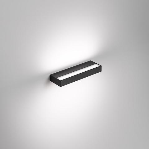 Artemide Hoy Parete wall lamp in black, rectangular body emitting diffused light upward and downward through a central LED strip