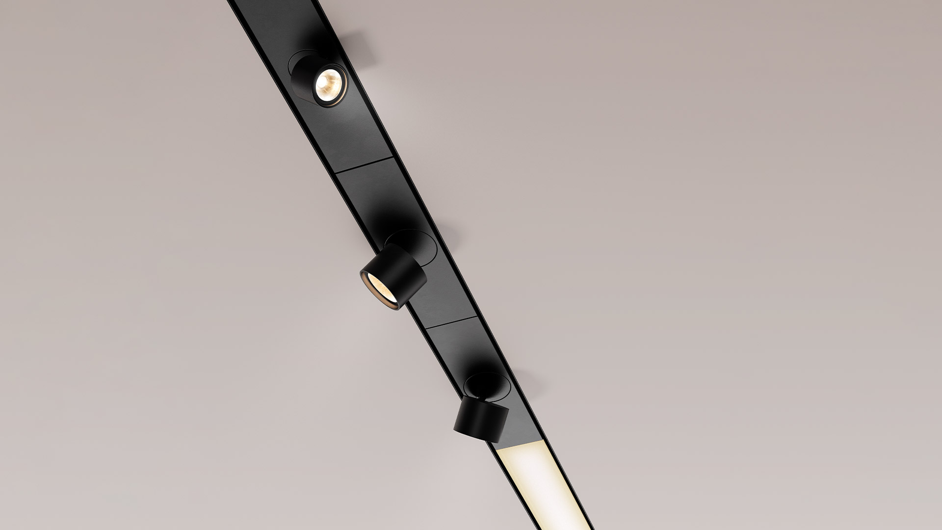 Cross-section of Artemide Hoy System Recessed linear fixture showing black anti-glare baffles and LED light sources in aluminum housing