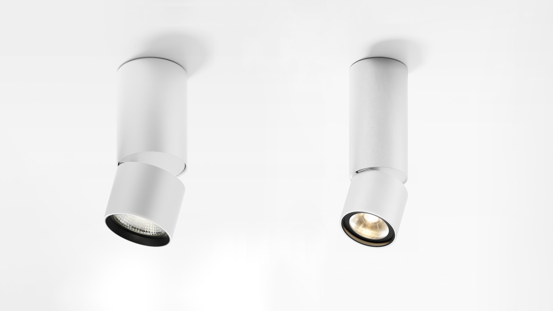 Four black Artemide Hoy Spot SMD ceiling spotlights shown in different orientations: straight down, angled, wall-mounted, and tilted