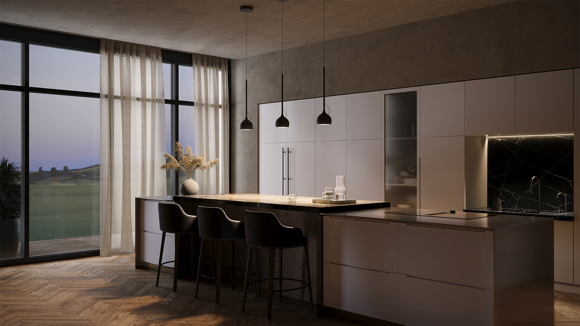 Artemide Ixa lamps: white pendant with small dome shade above, yellow wall-mounted version with adjustable arm below