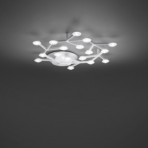 Artemide Led Net Circolare ceiling lamp: white branching structure with multiple LED light nodes arranged in a circular pattern