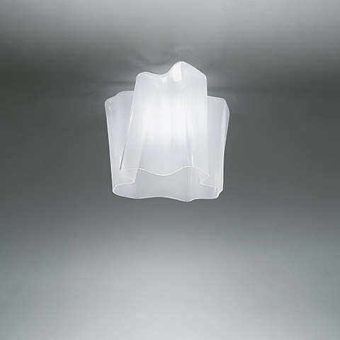 Artemide Logico ceiling lamp with layered white frosted glass diffuser in organic petal shape, mounted flush to ceiling