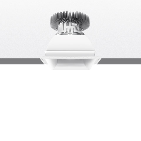 Artemide Luceri Kadro Trimless LED recessed ceiling spotlight, square white flush-mount design with visible heat sink