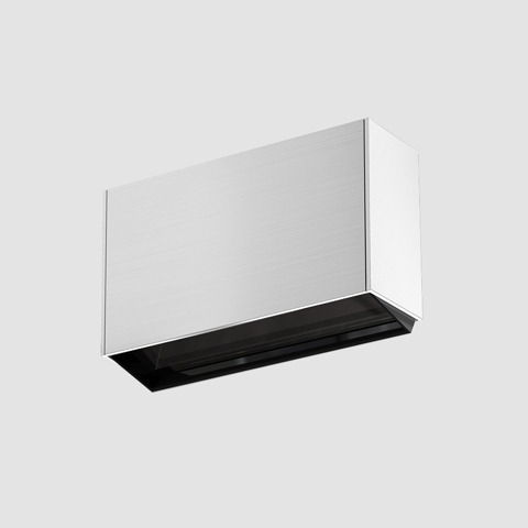 Artemide Sharp Wallwasher SMD: rectangular wall light with brushed aluminum body and black recessed LED strip for directional illumination