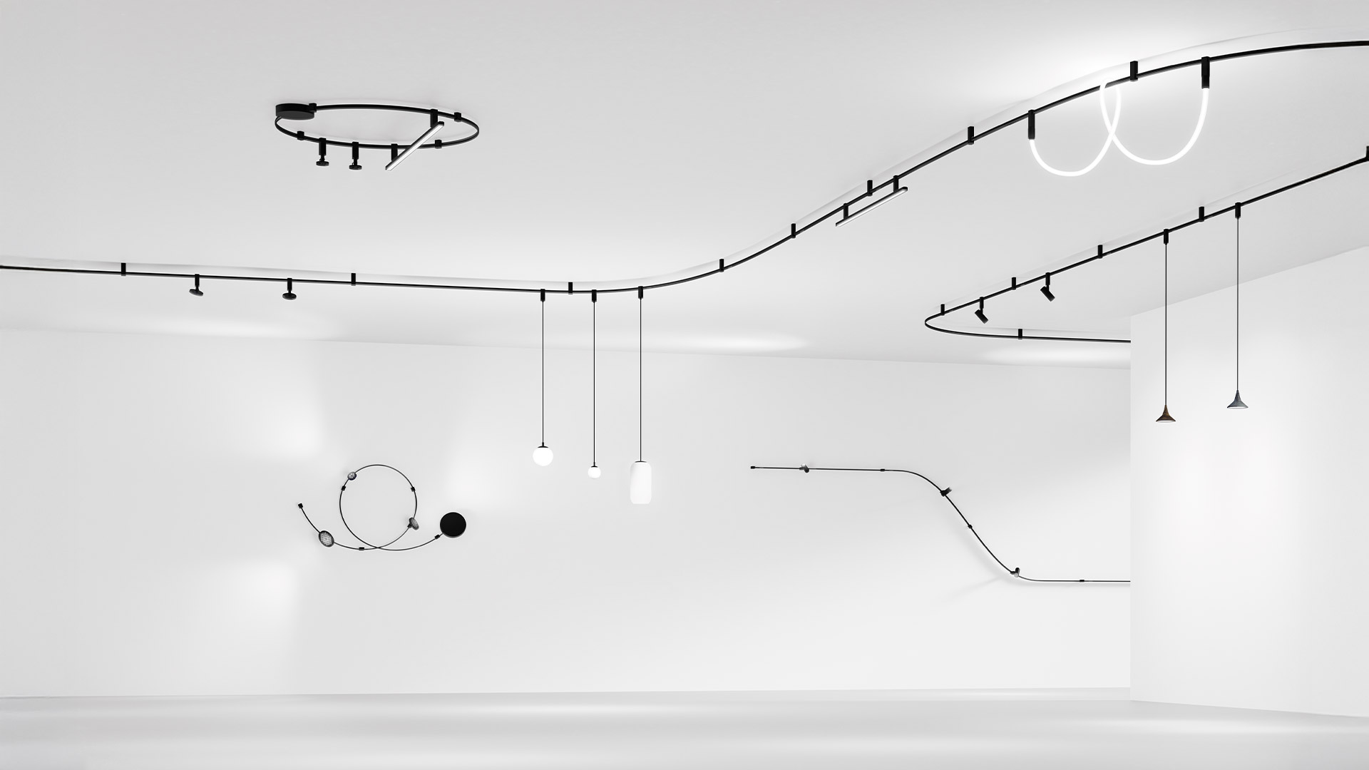 Artemide Sylt Stand Alone wall lamp: circular black wire frame with two LED disc lights and a black round base plate