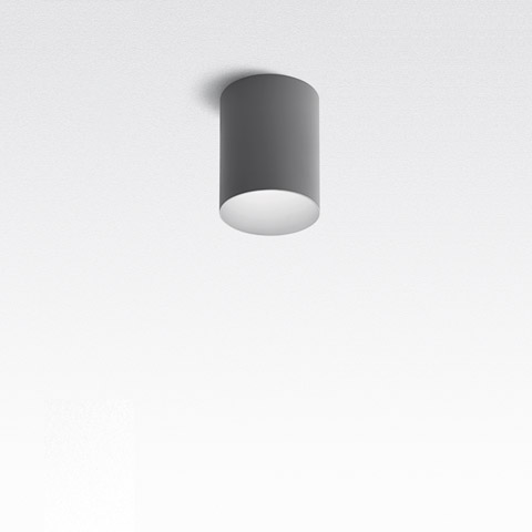 Tagora Soffitto 270 by Artemide: compact cylindrical ceiling light in grey with white diffuser, surface-mounted downlight