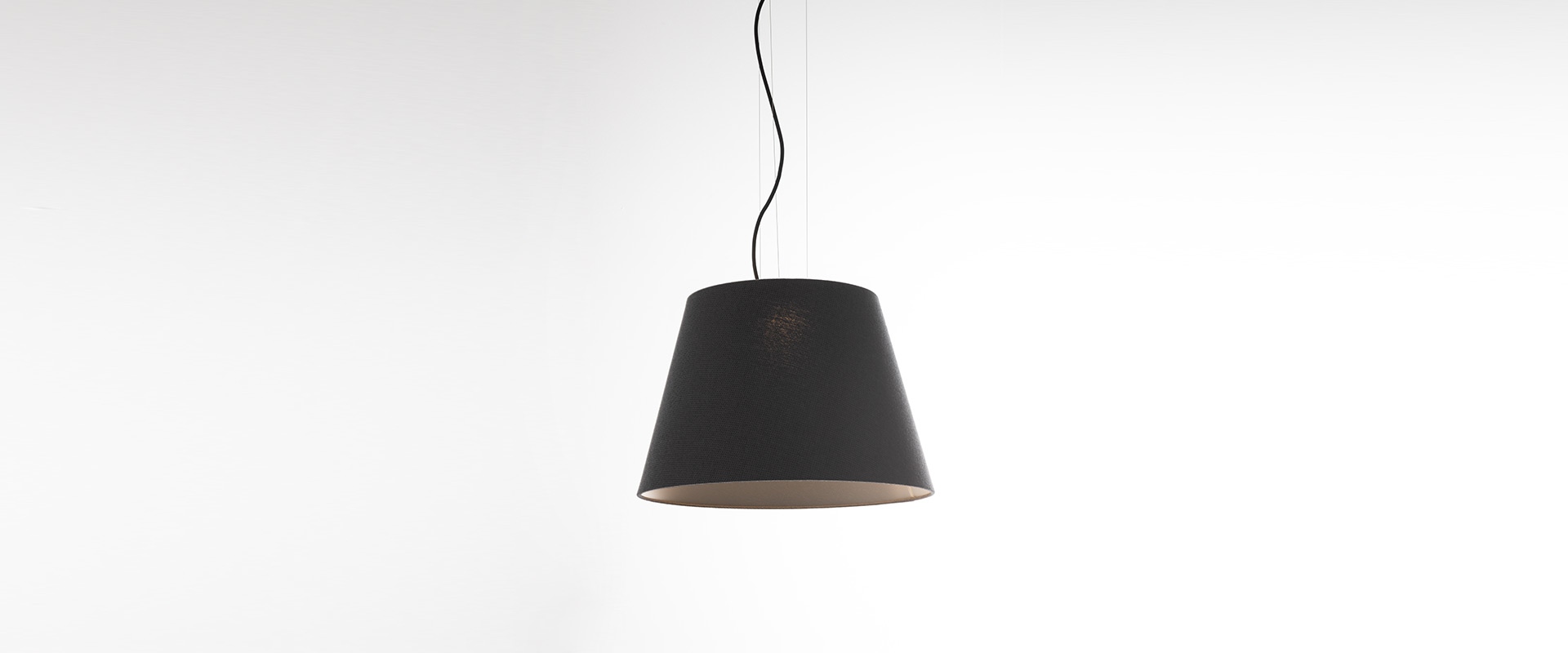 Artemide Tolomeo Paralume Outdoor pendant lamp with dark conical shade and black cable, designed for outdoor use
