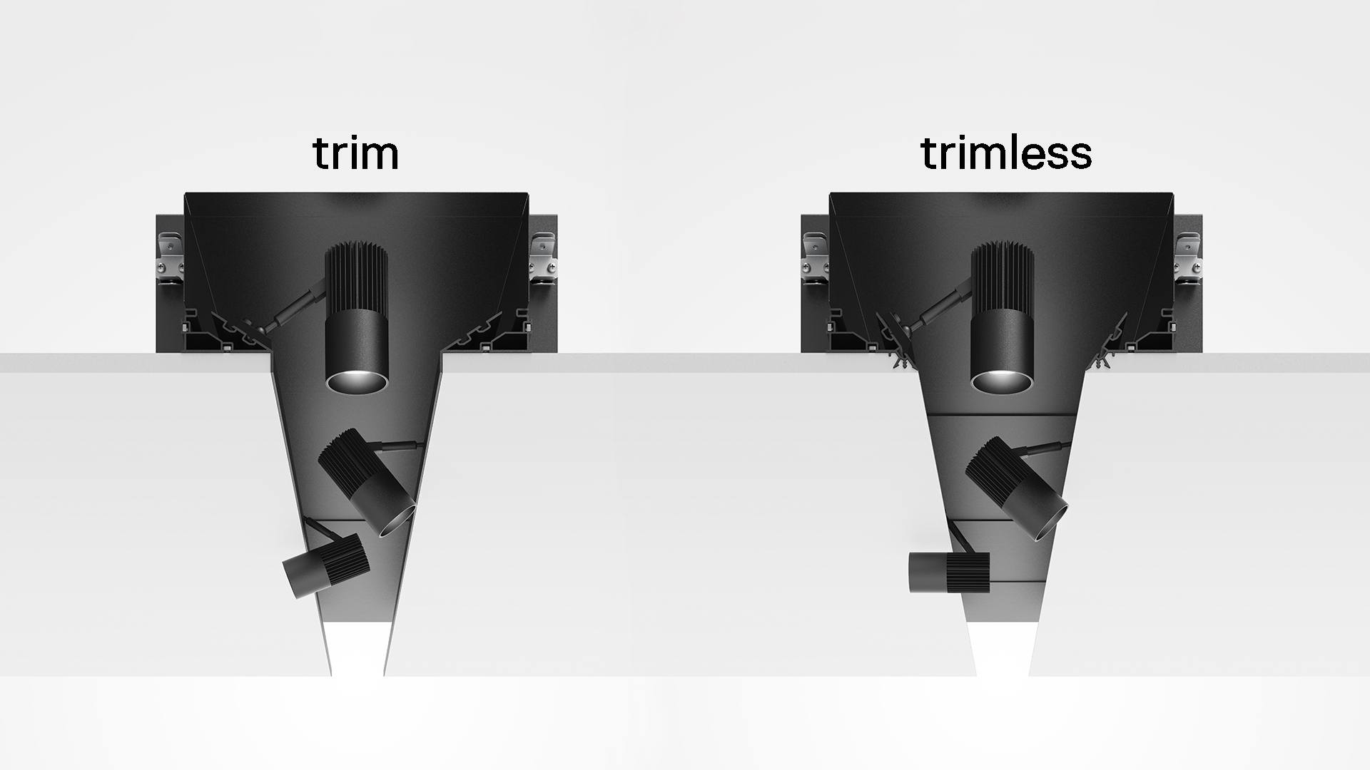 Artemide Vector track spotlight in matte black, cylindrical LED head with ribbed heat sink, mounted on Vector Channel rail system