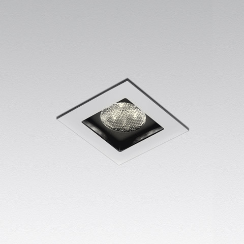 Artemide Zeno Up 3 square recessed ceiling spotlight with white trim and black housing containing a single LED module
